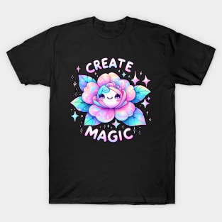 CREATE MAGIC - KAWAII FLOWERS INSPIRATIONAL QUOTES T-Shirt